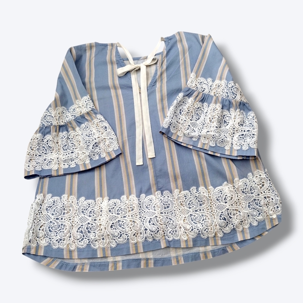 Cristina Gavioli Blue Striped Women's Top Sz Medium - Picture 3 of 4